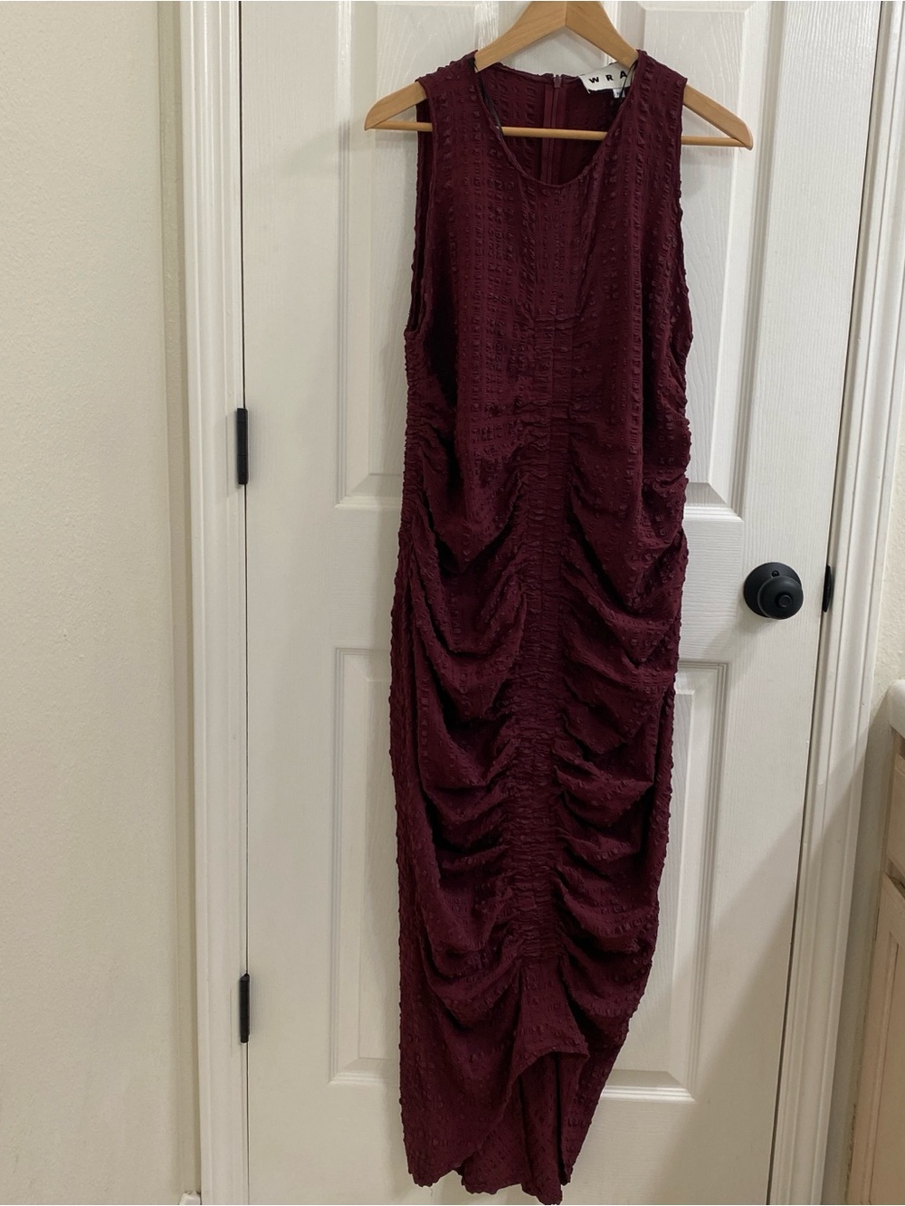 WRAY 1XL Burgundy Ruched Draped Textured Midi Maxi Dress Sleeveless Plus Size